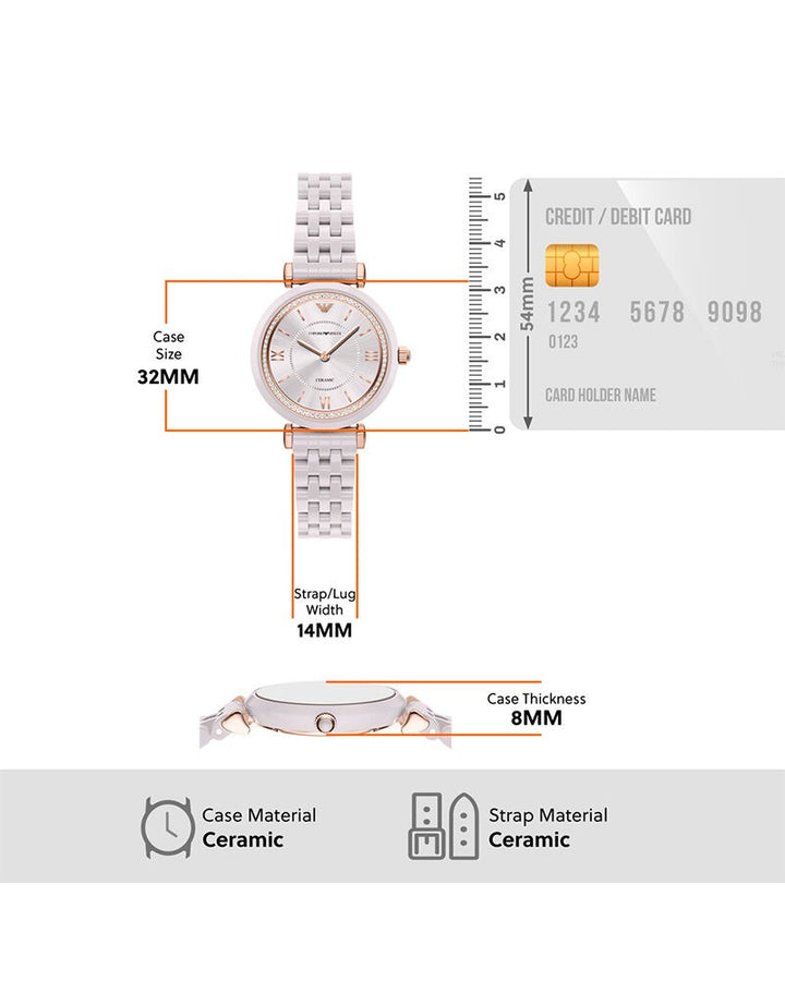Emporio Armani Gianni T-Bar Women Watch AR70019 – White Ceramic