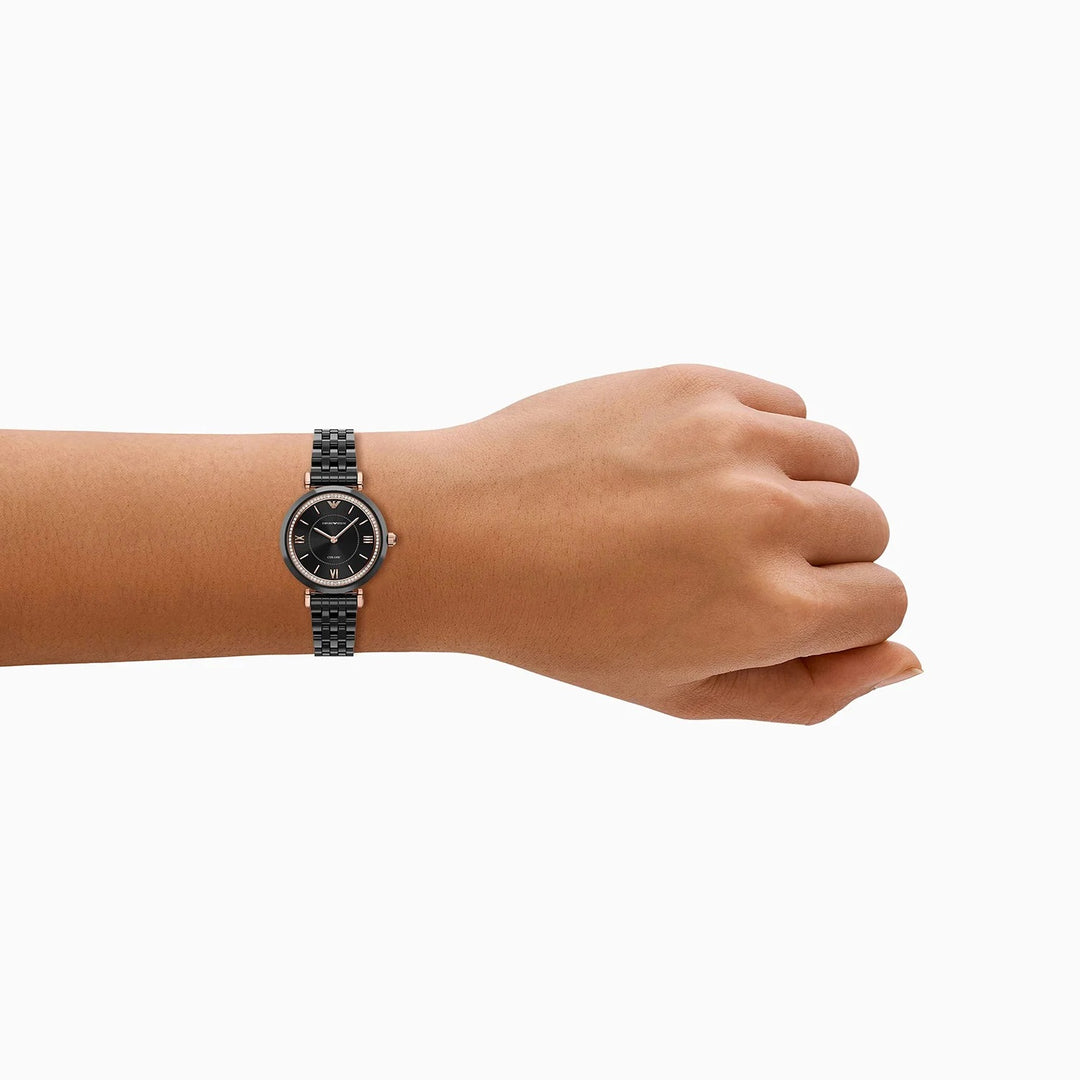 Emporio Armani Gianni T-Bar Women Watch AR70021 – Black Ceramic