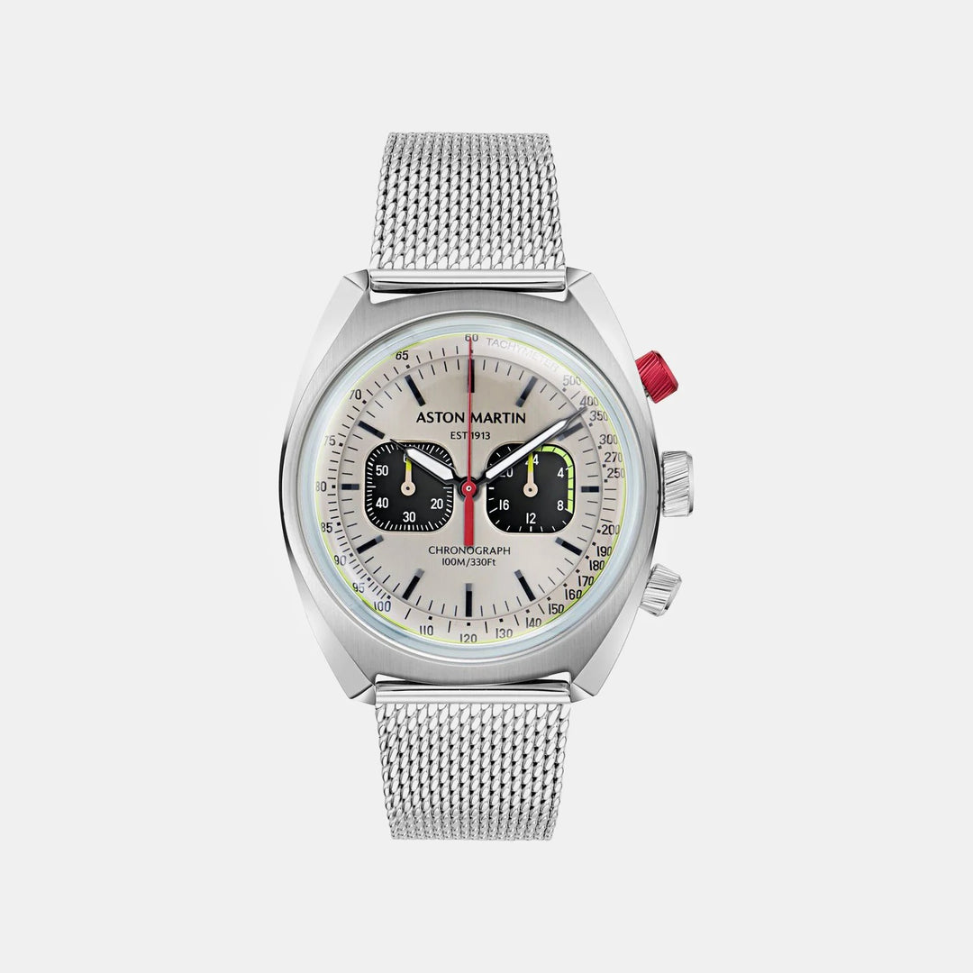 Aston Martin Timeless 43mm Silver Dial Chronograph Mesh Bracelet Men&