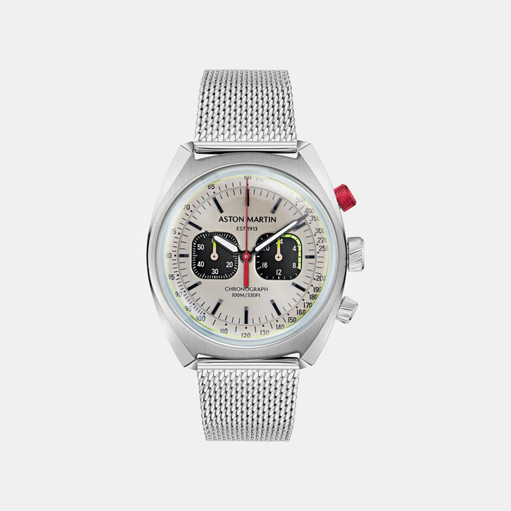 Aston Martin Timeless 43mm Silver Dial Chronograph Mesh Bracelet Men&