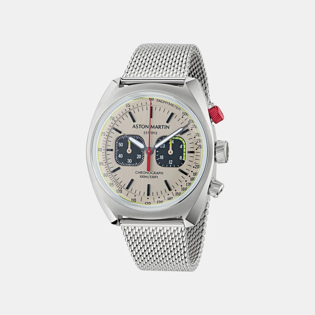 Aston Martin Timeless 43mm Silver Dial Chronograph Mesh Bracelet Men&