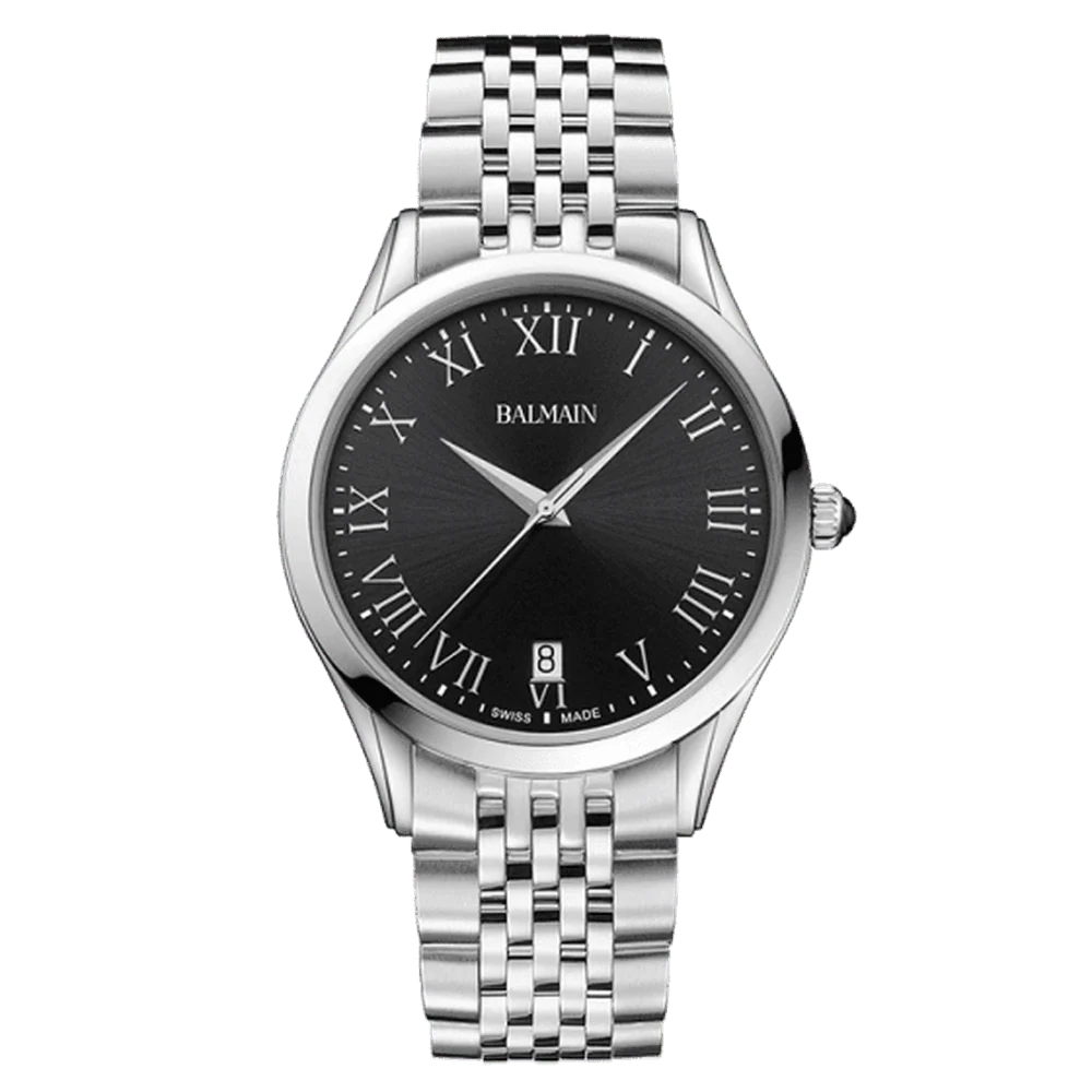 Balmain Classic R Gent 41mm Grey Dial Leather Strap