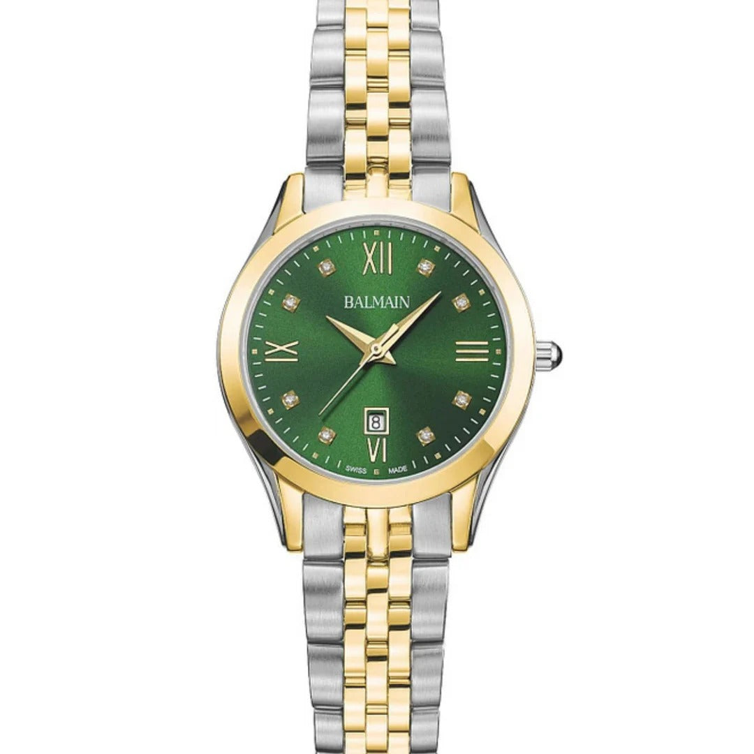 Balmain Classic R Lady 34mm Green Dial Two-Tone Yellow Gold Bracelet