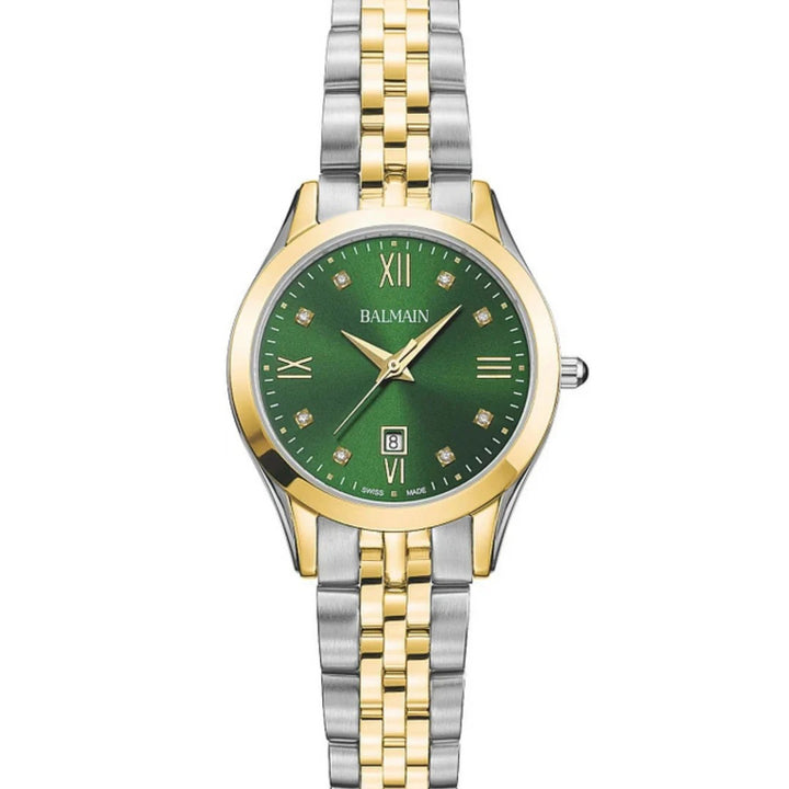 Balmain Classic R Lady 34mm Green Dial Two-Tone Yellow Gold Bracelet