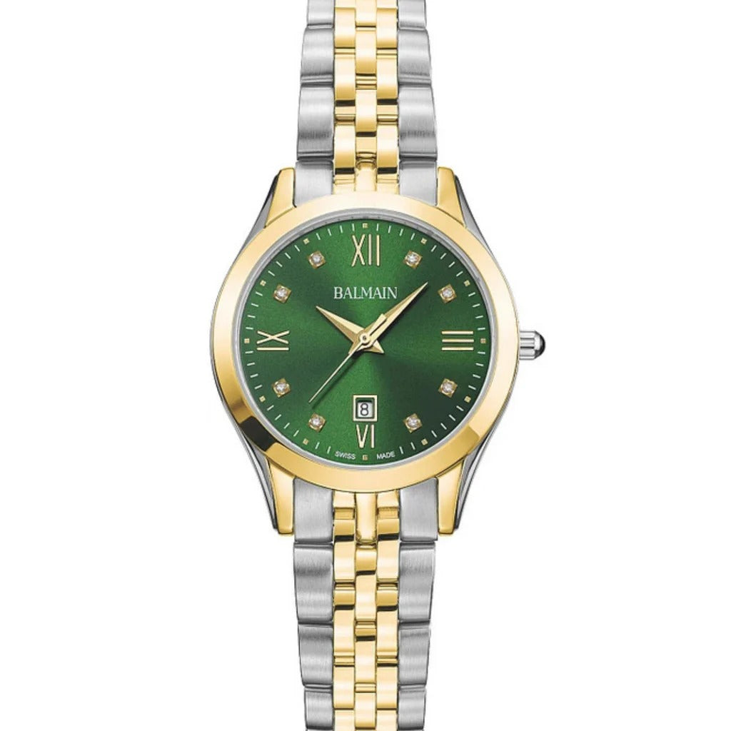 Balmain Classic R Lady 34mm Green Dial Two-Tone Yellow Gold Bracelet