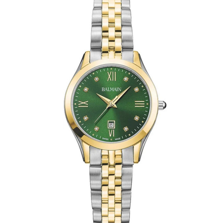 Balmain Classic R Lady 34mm Green Dial Two-Tone Yellow Gold Bracelet