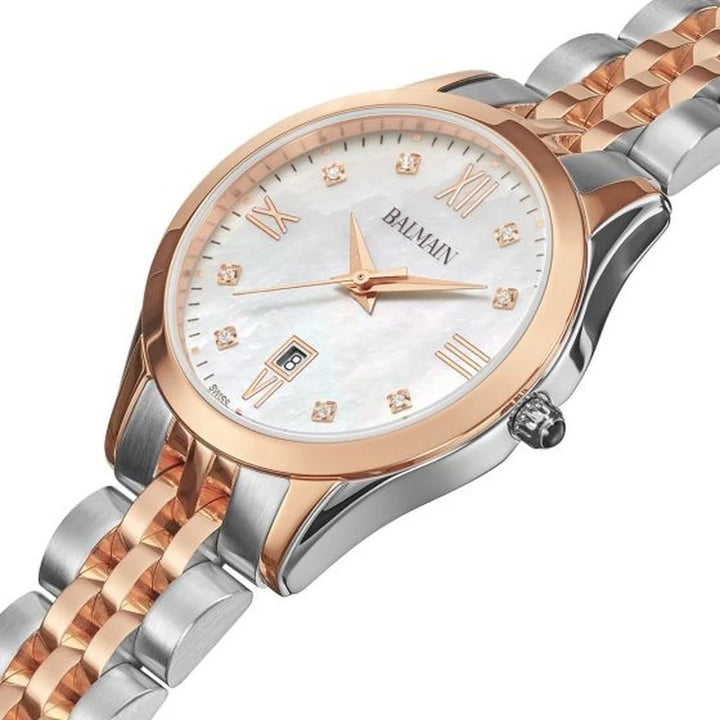 Balmain Classic R Lady 34mm White Pearl Dial Two-Tone Rose Gold Bracelet