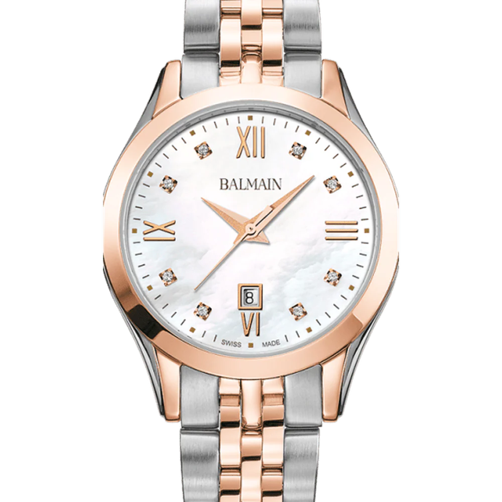 Balmain Classic R Lady 34mm White Pearl Dial Two-Tone Rose Gold Bracelet
