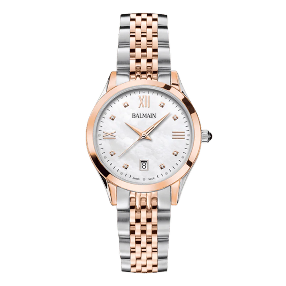 Balmain Classic R Lady 34mm White Dial Two-Tone Pink Gold Bracelet