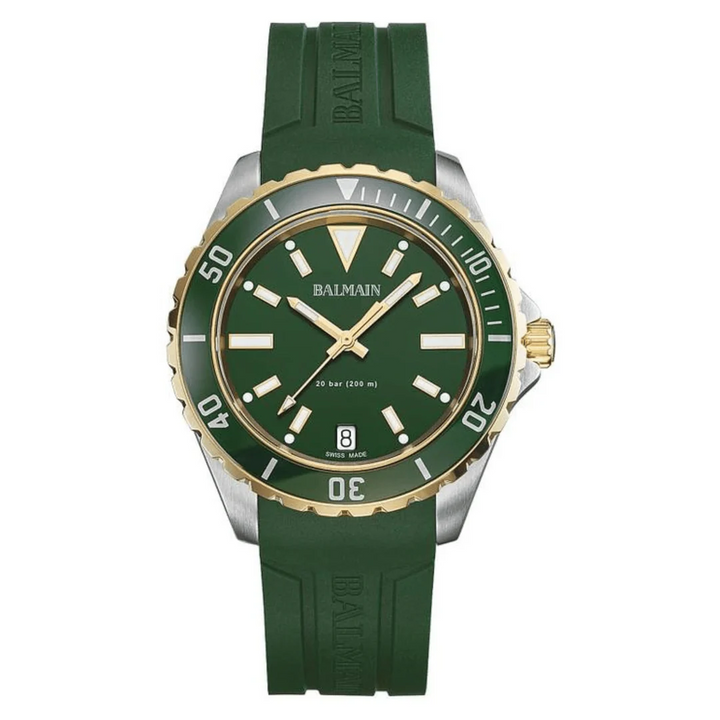 Balmain Ophrys Gent 42.5mm Green Dial Bicolor Yellow PVD Rubber Strap 200m