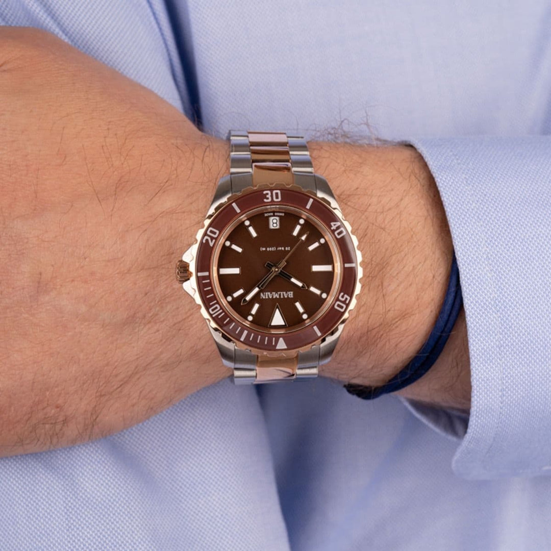 Balmain Ophrys Gent 42.5mm Brown Dial Bicolor Pink PVD Steel Bracelet 200m