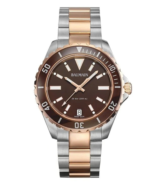 Balmain Ophrys Gent 42.5mm Brown Dial Bicolor Pink PVD Steel Bracelet 200m