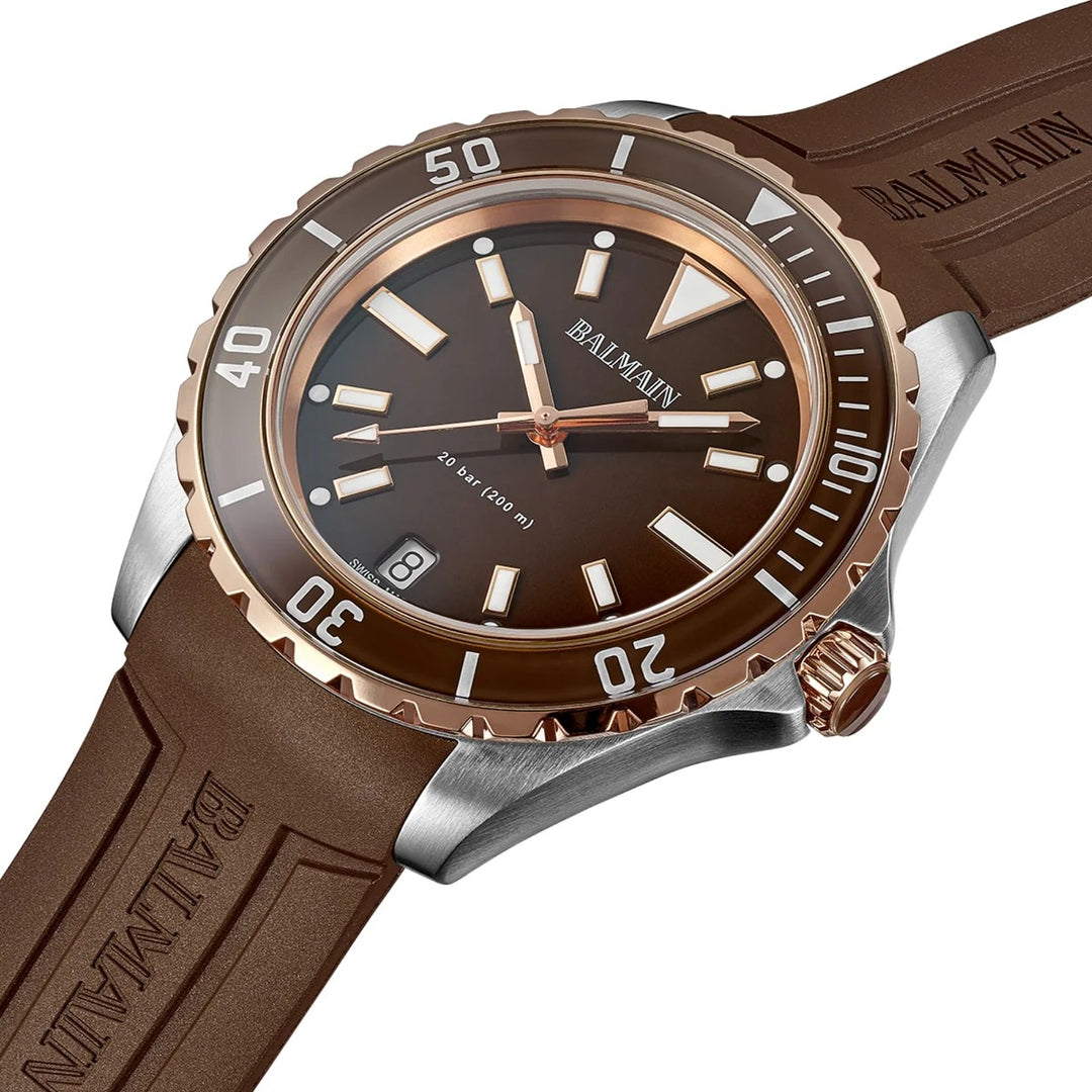 Balmain Ophrys Gent 42.5mm Brown Dial Bicolor Pink PVD Rubber Strap 200m