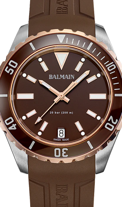 Balmain Ophrys Gent 42.5mm Brown Dial Bicolor Pink PVD Rubber Strap 200m