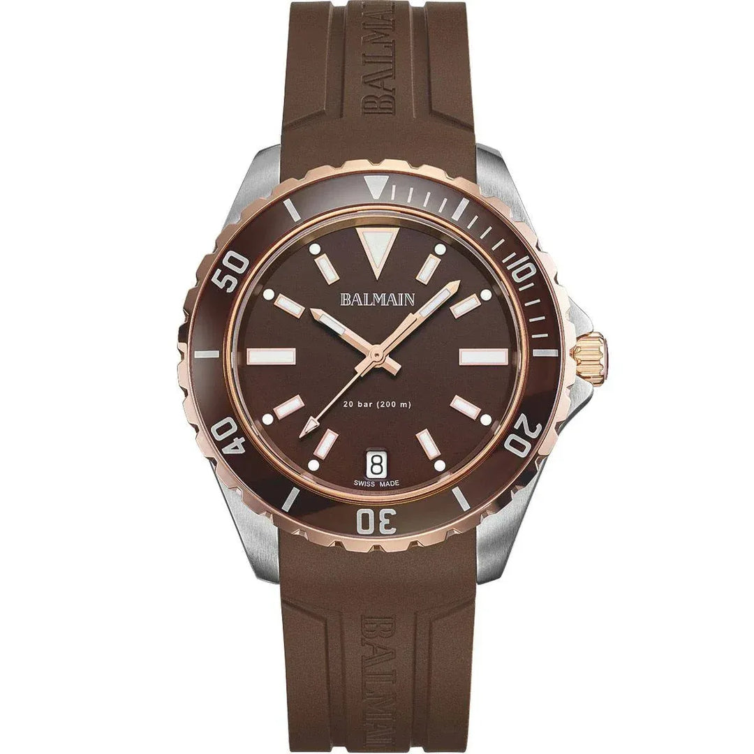 Balmain Ophrys Gent 42.5mm Brown Dial Bicolor Pink PVD Rubber Strap 200m