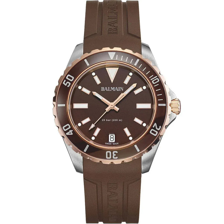 Balmain Ophrys Gent 42.5mm Brown Dial Bicolor Pink PVD Rubber Strap 200m