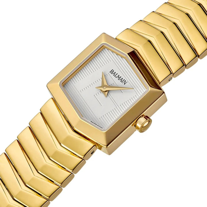 Balmain Taffetas 22.5mm White Dial Yellow Gold PVD Hexagonal Bracelet