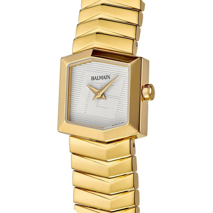 Balmain Taffetas 22.5mm White Dial Yellow Gold PVD Hexagonal Bracelet