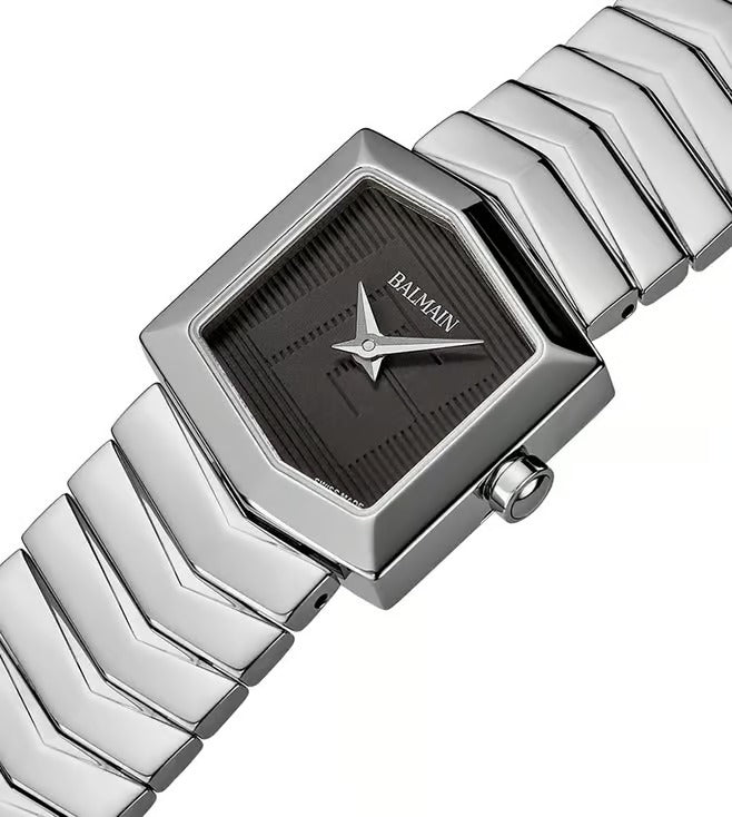 Balmain Taffetas 22.5mm White Dial Stainless Steel Hexagonal Leather Strap