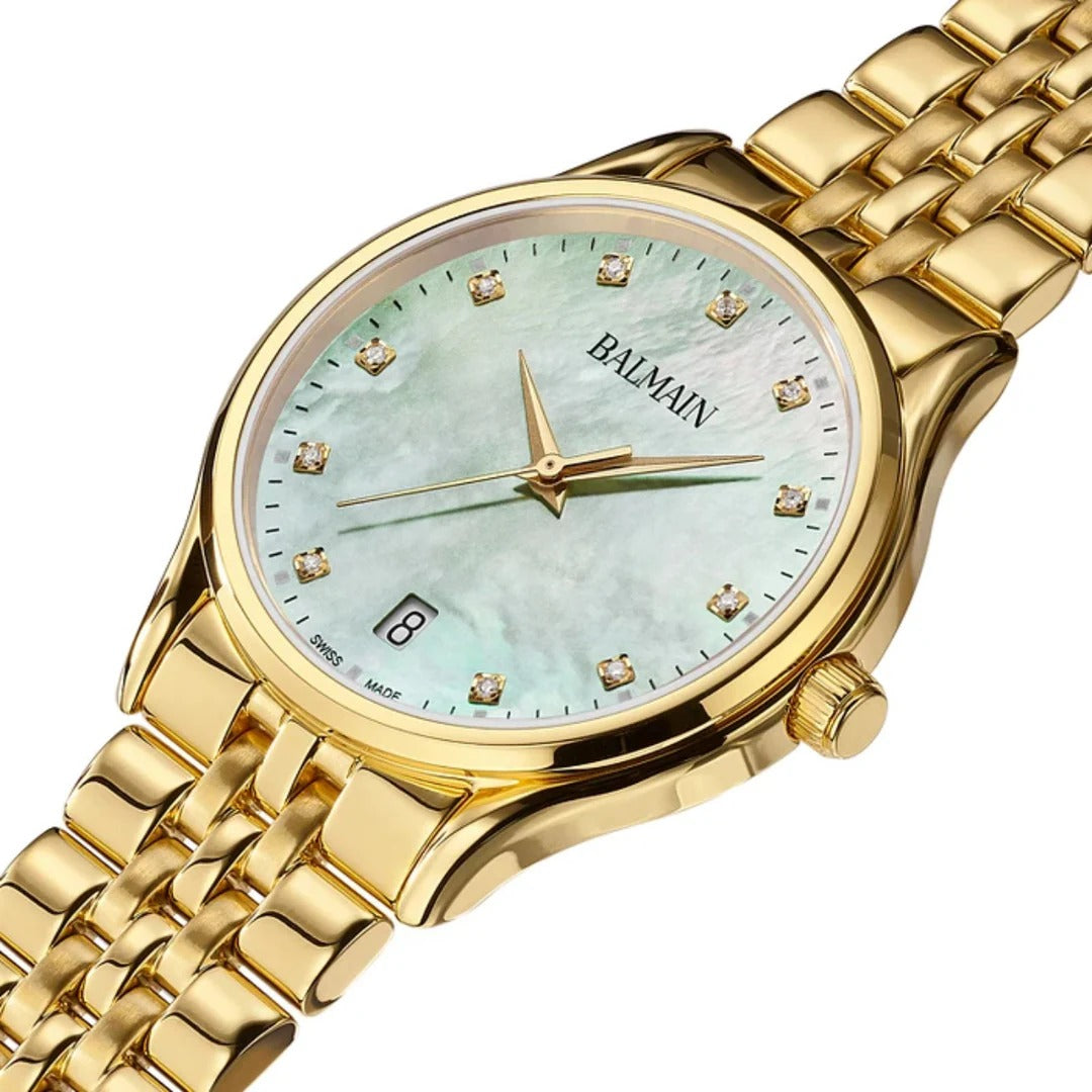 Balmain Beleganza Lady 32mm Green Dial Yellow PVD Stainless Steel Bracelet