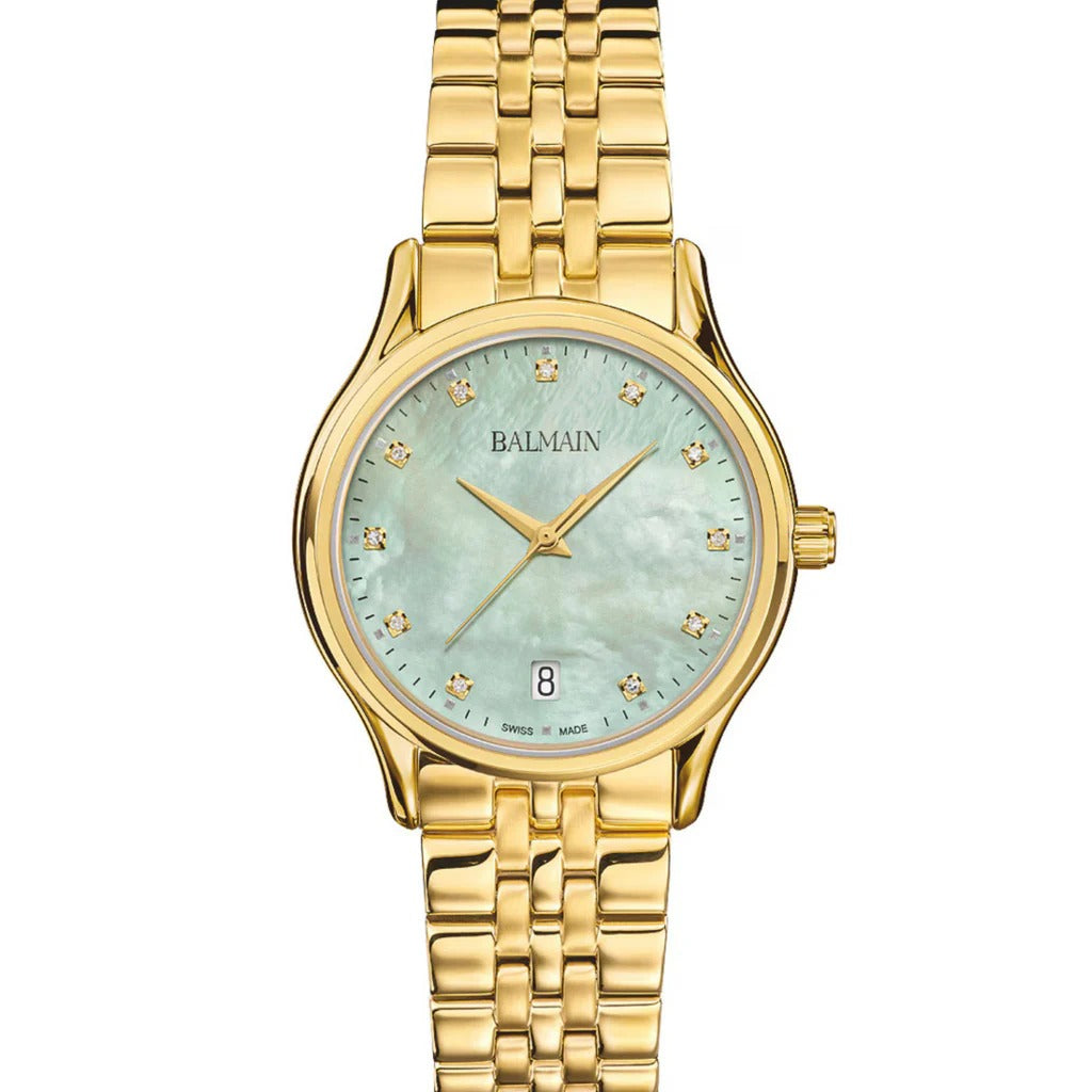 Balmain Beleganza Lady 32mm Green Dial Yellow PVD Stainless Steel Bracelet