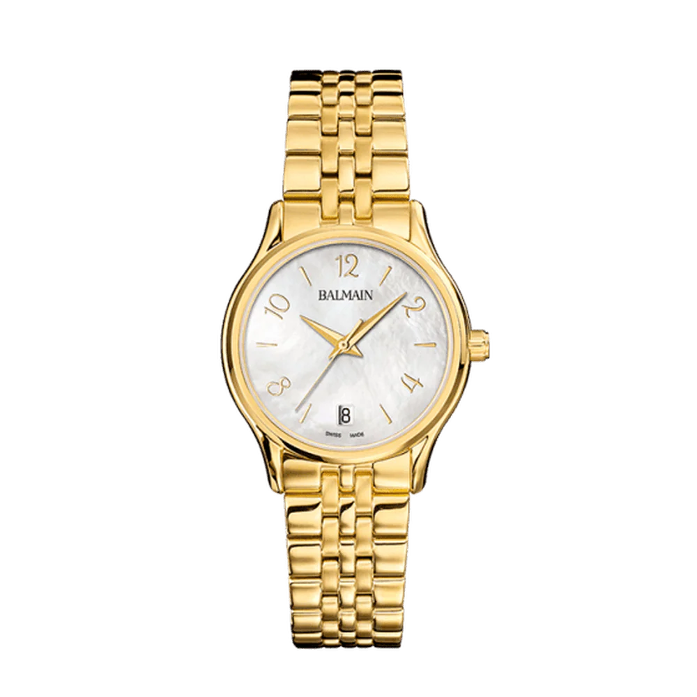 Balmain Beleganza Lady 32mm White MOP Dial Gold-Toned Leather Strap