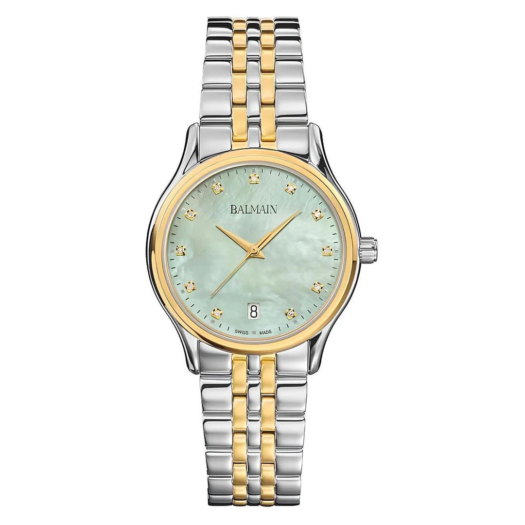 Balmain Beleganza Lady 32mm Green Dial Bicolor Yellow PVD Steel Bracelet