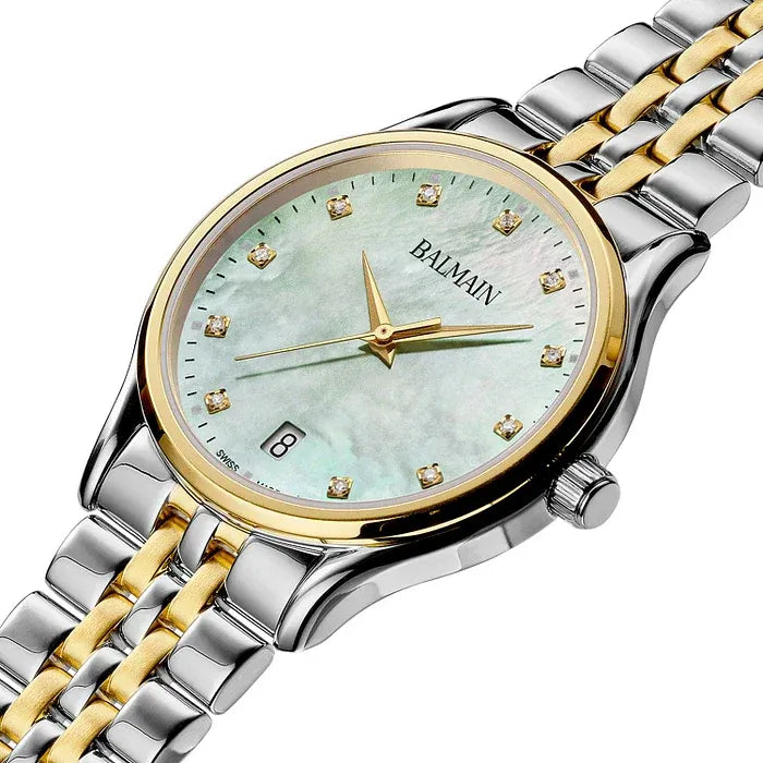 Balmain Beleganza Lady 32mm Green Dial Bicolor Yellow PVD Steel Bracelet