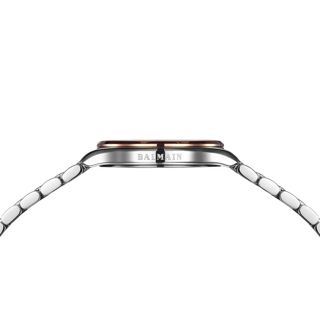 Balmain Beleganza Lady 32mm Peach Dial Bicolor Rose Gold PVD Steel Bracelet