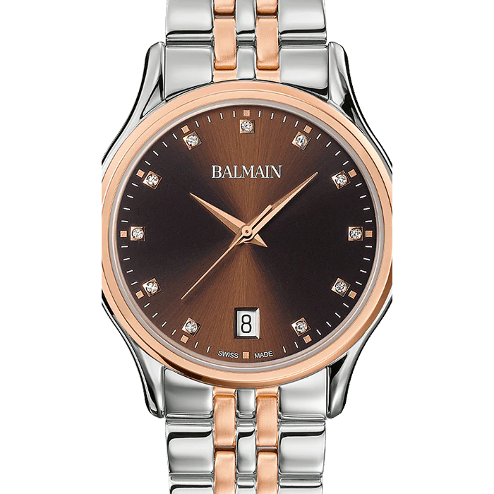 Balmain Beleganza Lady 32mm Brown Dial Bicolor Rose Gold PVD Steel Bracelet