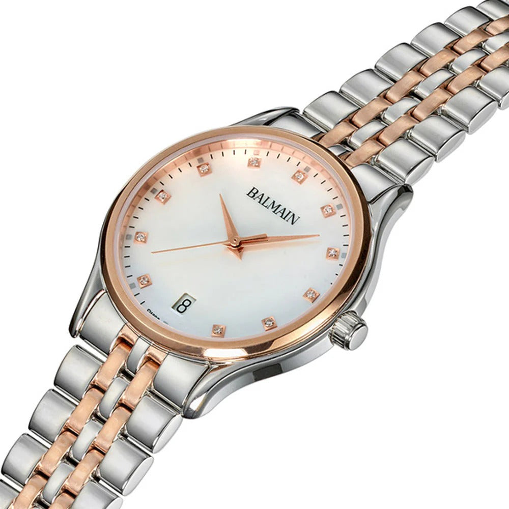Balmain Beleganza Lady 32mm White Dial Bicolor Rose Gold PVD Steel Bracelet