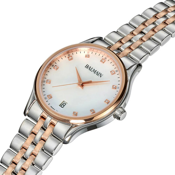Balmain Beleganza Lady 32mm White Dial Bicolor Rose Gold PVD Steel Bracelet