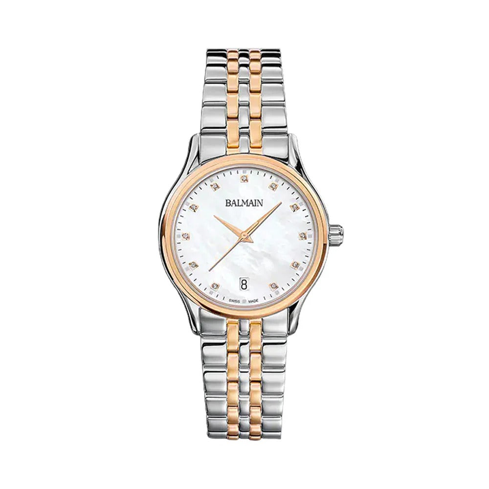 Balmain Beleganza Lady 32mm White Dial Bicolor Rose Gold PVD Steel Bracelet