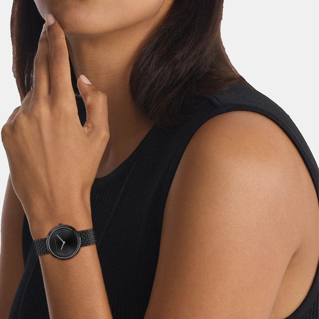 Calvin Klein 25100039 Twisted Bezel Women 34mm Black Dial Stainless Steel Bracelet Quartz Watch