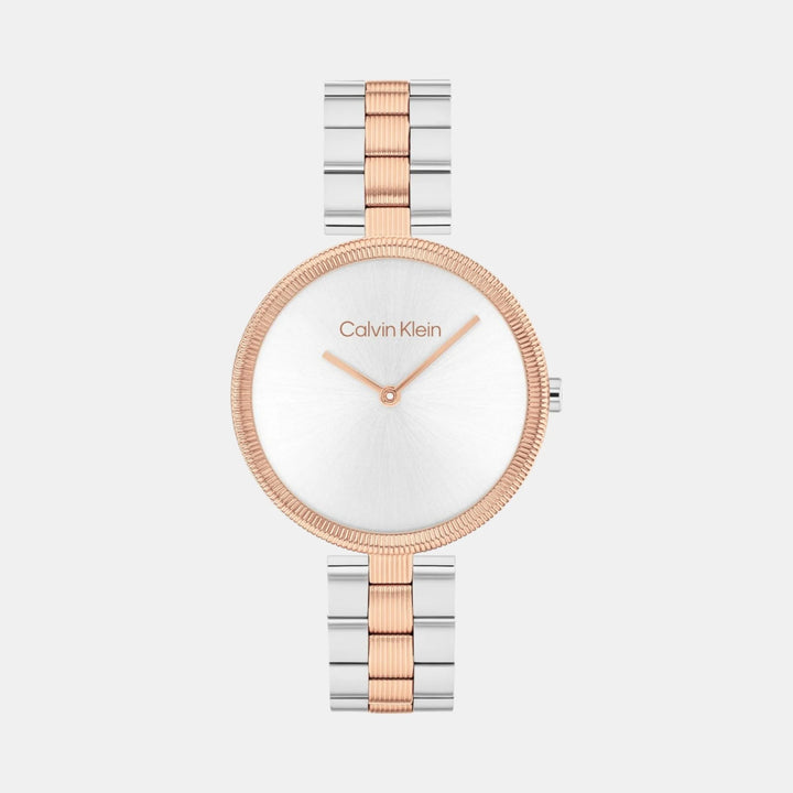 Calvin Klein 25100040 Gleam Women 32mm Dual Tone Silver White Dial Stainless Steel Bracelet Quartz Watch
