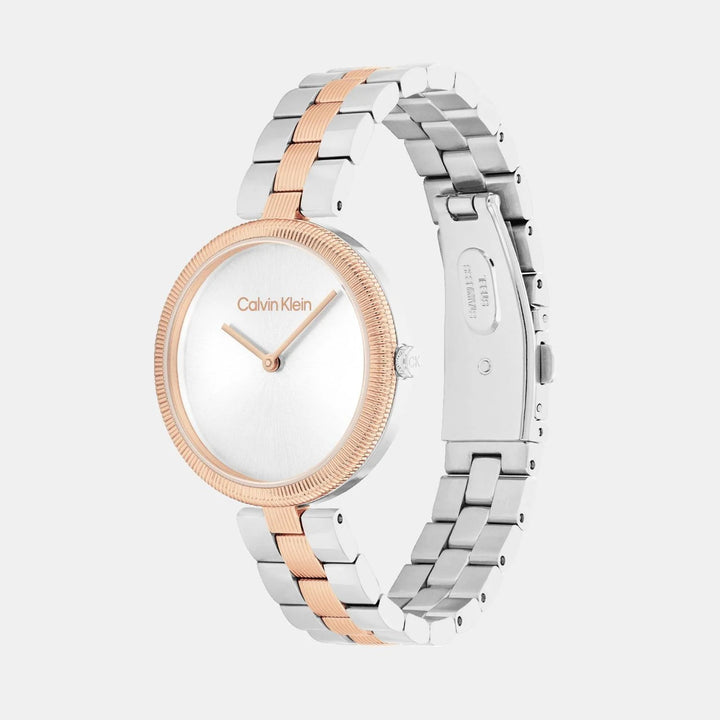 Calvin Klein 25100040 Gleam Women 32mm Dual Tone Silver White Dial Stainless Steel Bracelet Quartz Watch