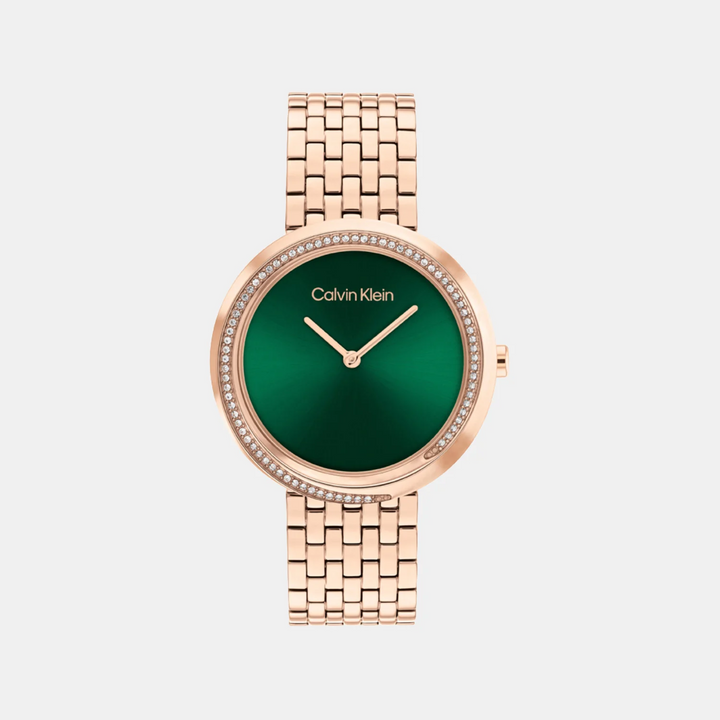 Calvin Klein 25100068 Twisted Bezel Women 34mm Green Dial Rose Gold Stainless Steel Bracelet Quartz Watch