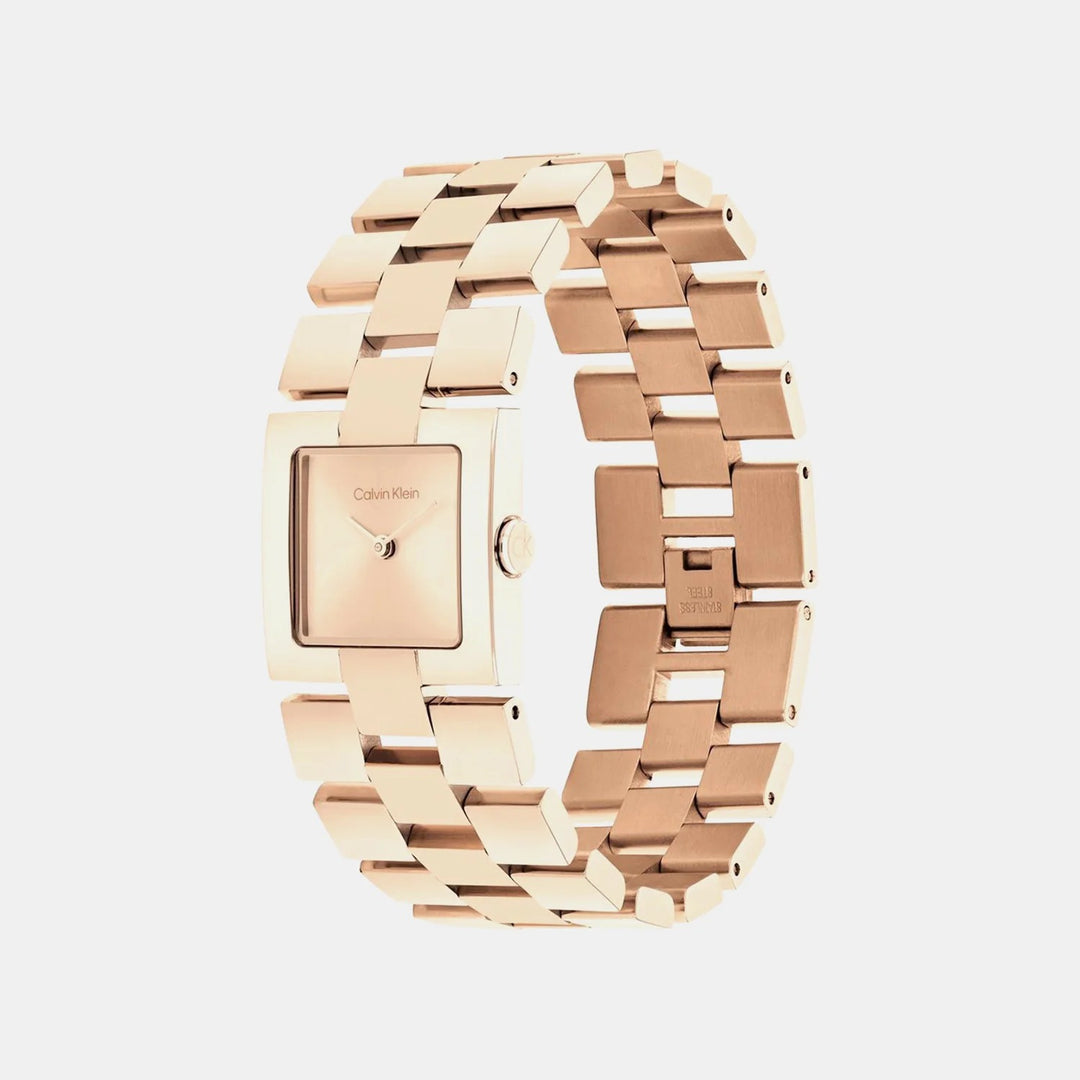Calvin Klein 25100090 Meridian Women 22mm x 22mm Light Rose Gold Square Dial Stainless Steel Bracelet Quartz Watch