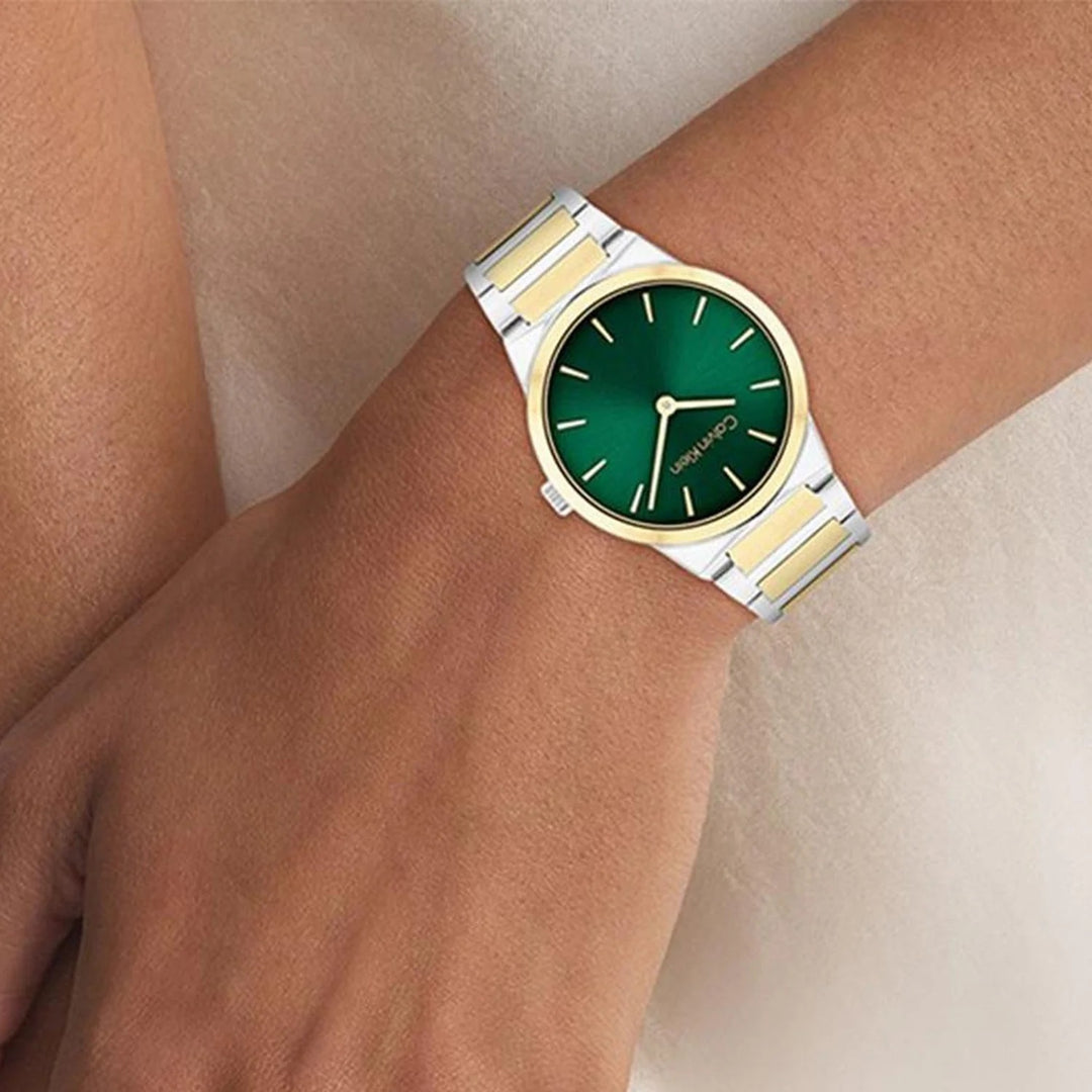 Calvin Klein 25100114 Linear Elegance Women 30mm Green Dial Stainless Steel Bracelet Quartz Watch