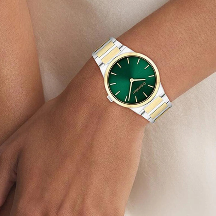 Calvin Klein 25100114 Linear Elegance Women 30mm Green Dial Stainless Steel Bracelet Quartz Watch