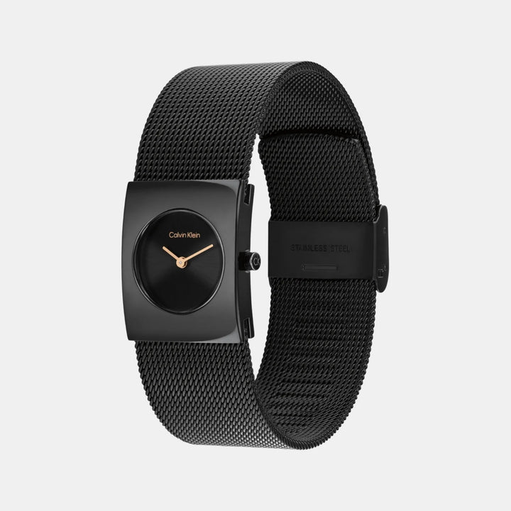 Calvin Klein 25100138 Pulse Women 20mm x 32mm Black Dial Black Plated Mesh Strap Quartz Watch