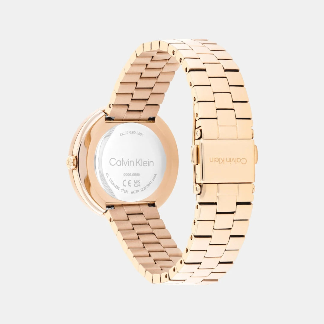 Calvin Klein 25100166 Twisted Bezel Women 34mm Carnation Gold Dial Gold Stainless Steel Bracelet Quartz Watch