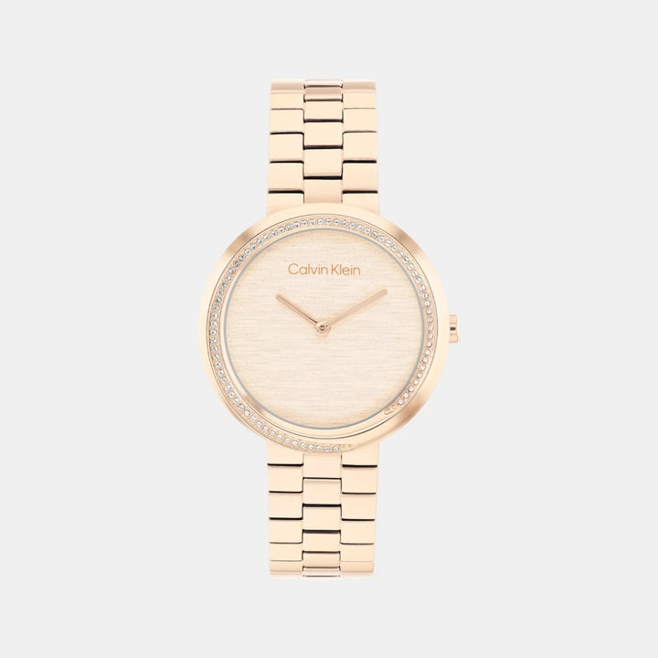 Calvin Klein 25100166 Twisted Bezel Women 34mm Carnation Gold Dial Gold Stainless Steel Bracelet Quartz Watch