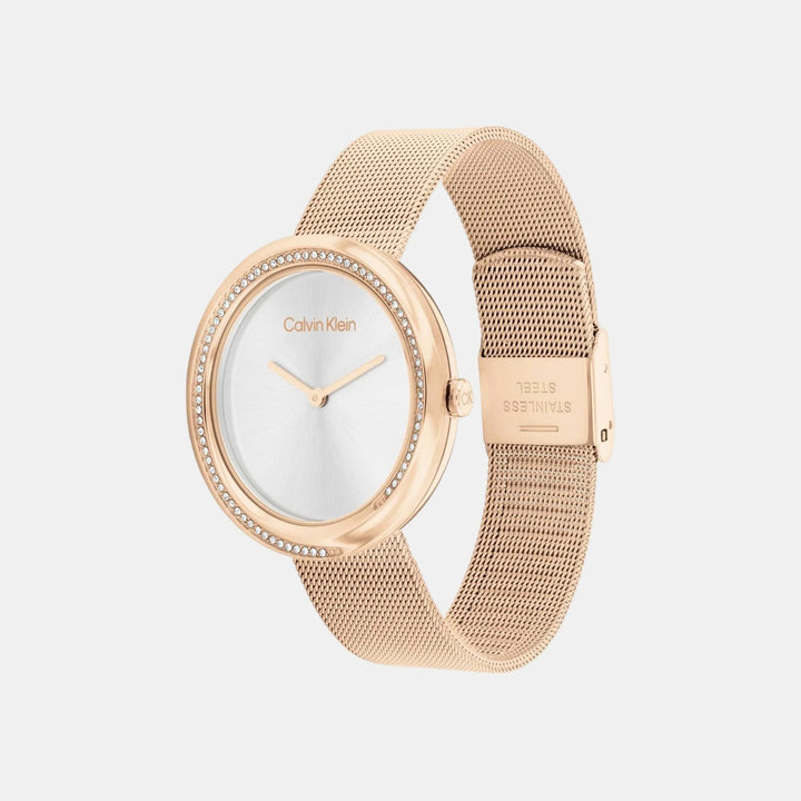 Calvin Klein 25200312 Twisted Bezel Women 34mm white Dial Mesh Strap Quartz Watch