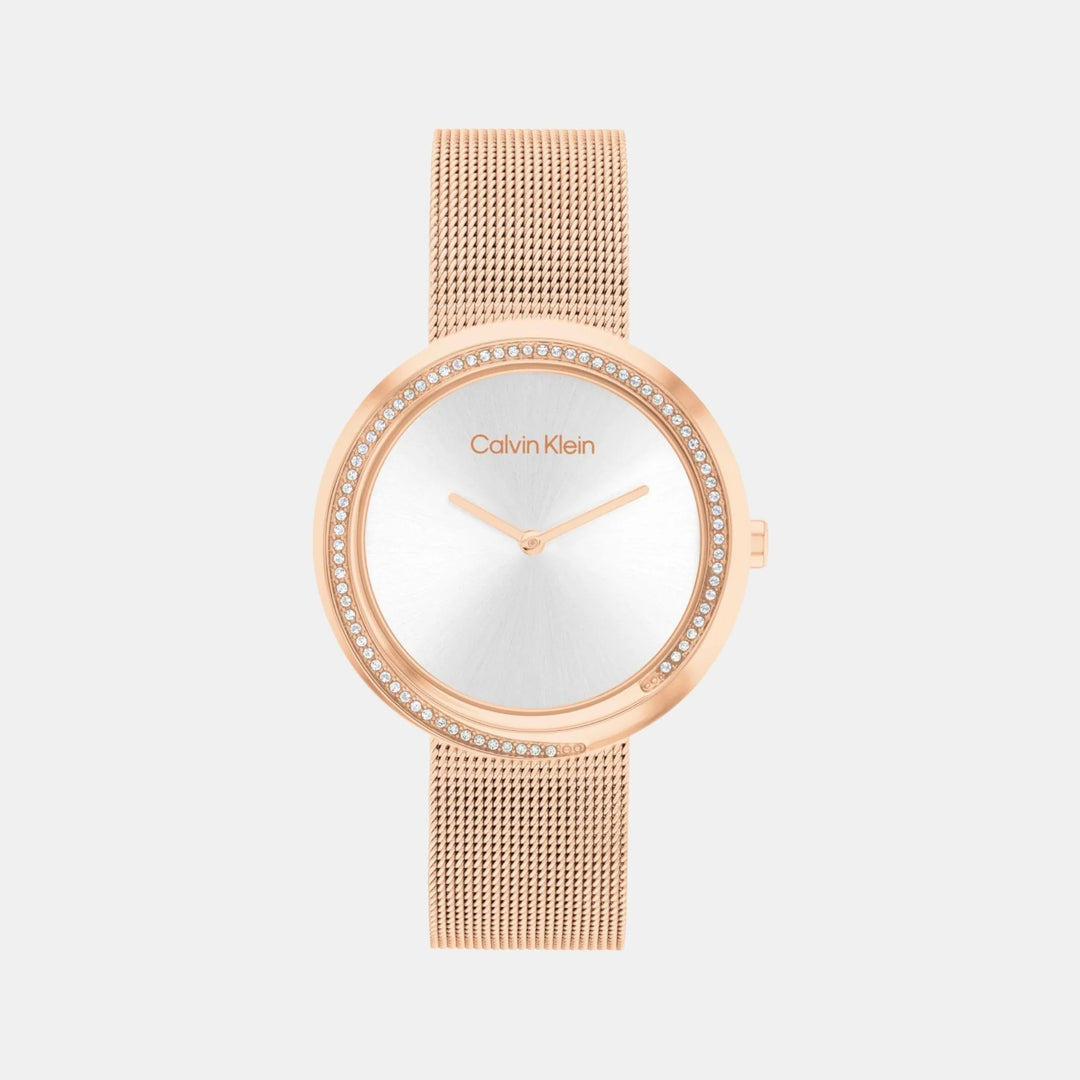 Calvin Klein 25200312 Twisted Bezel Women 34mm white Dial Mesh Strap Quartz Watch