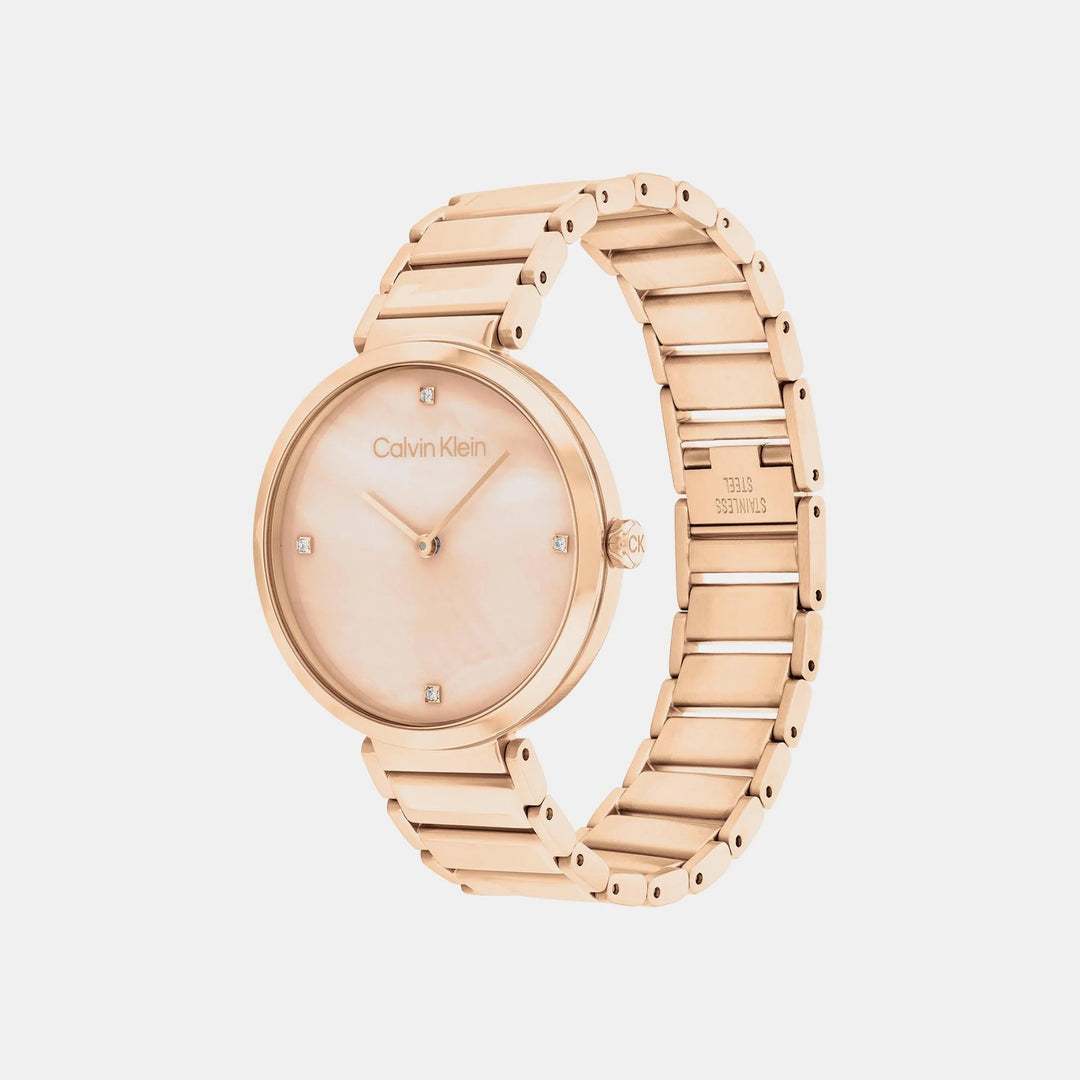 Calvin Klein 25200429 Minimalistic T-Bar Women 30mm Rose Gold Dial Rose Gold Stainless Steel Bracelet Quartz Watch