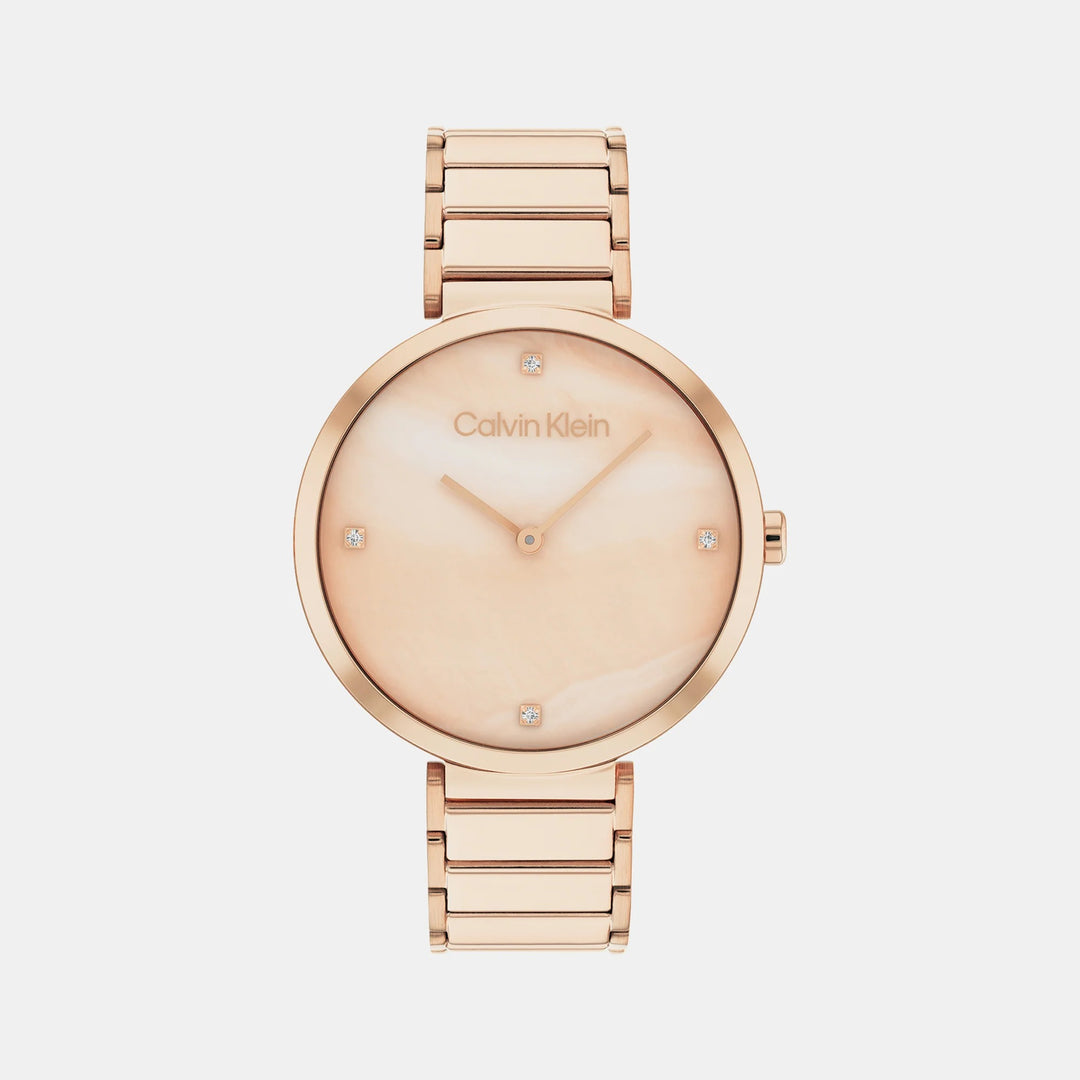 Calvin Klein 25200429 Minimalistic T-Bar Women 30mm Rose Gold Dial Rose Gold Stainless Steel Bracelet Quartz Watch