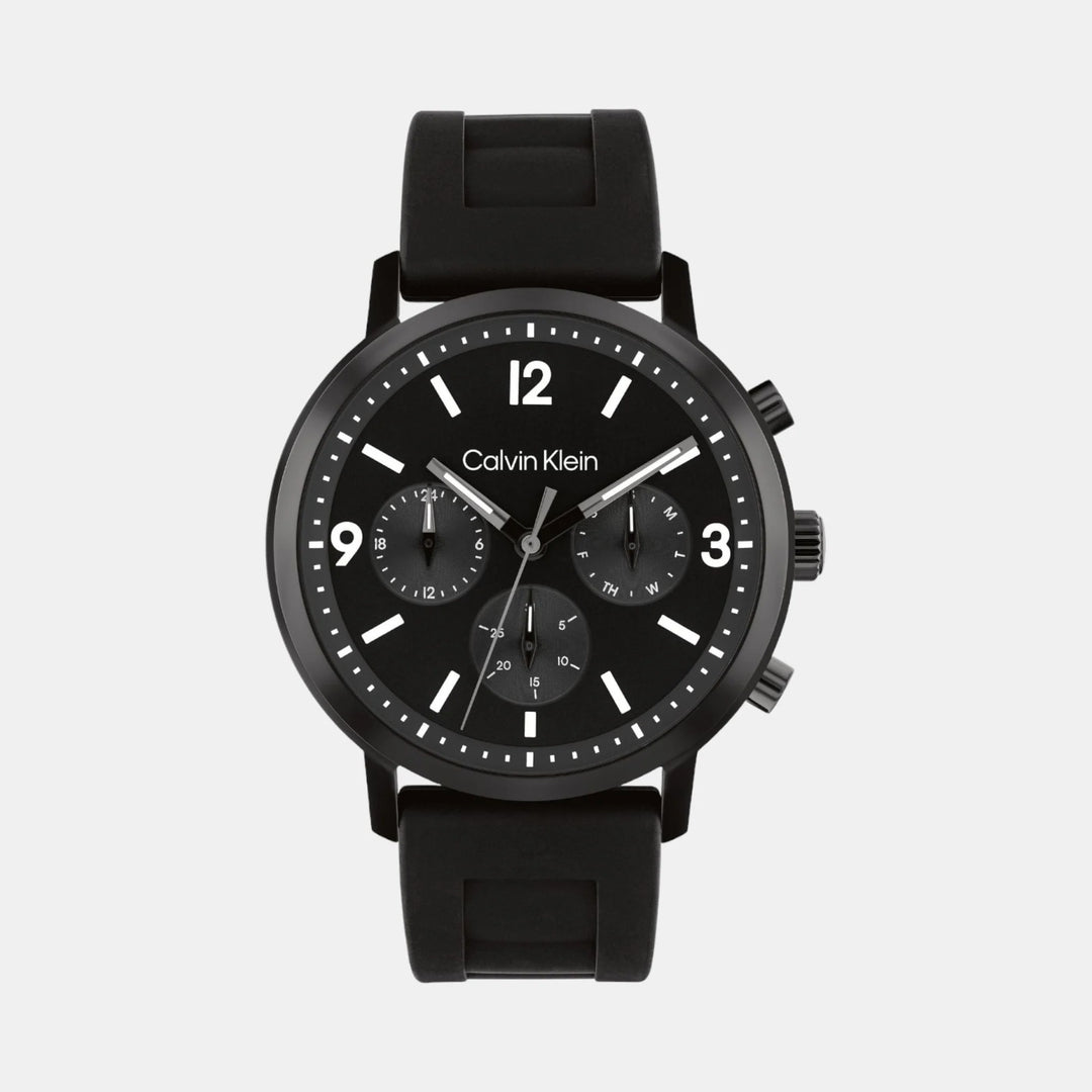 Calvin Klein Gauge 25200461 Men’s Black Dial Black Leather Strap Quartz Multi-Function Watch - 25200461