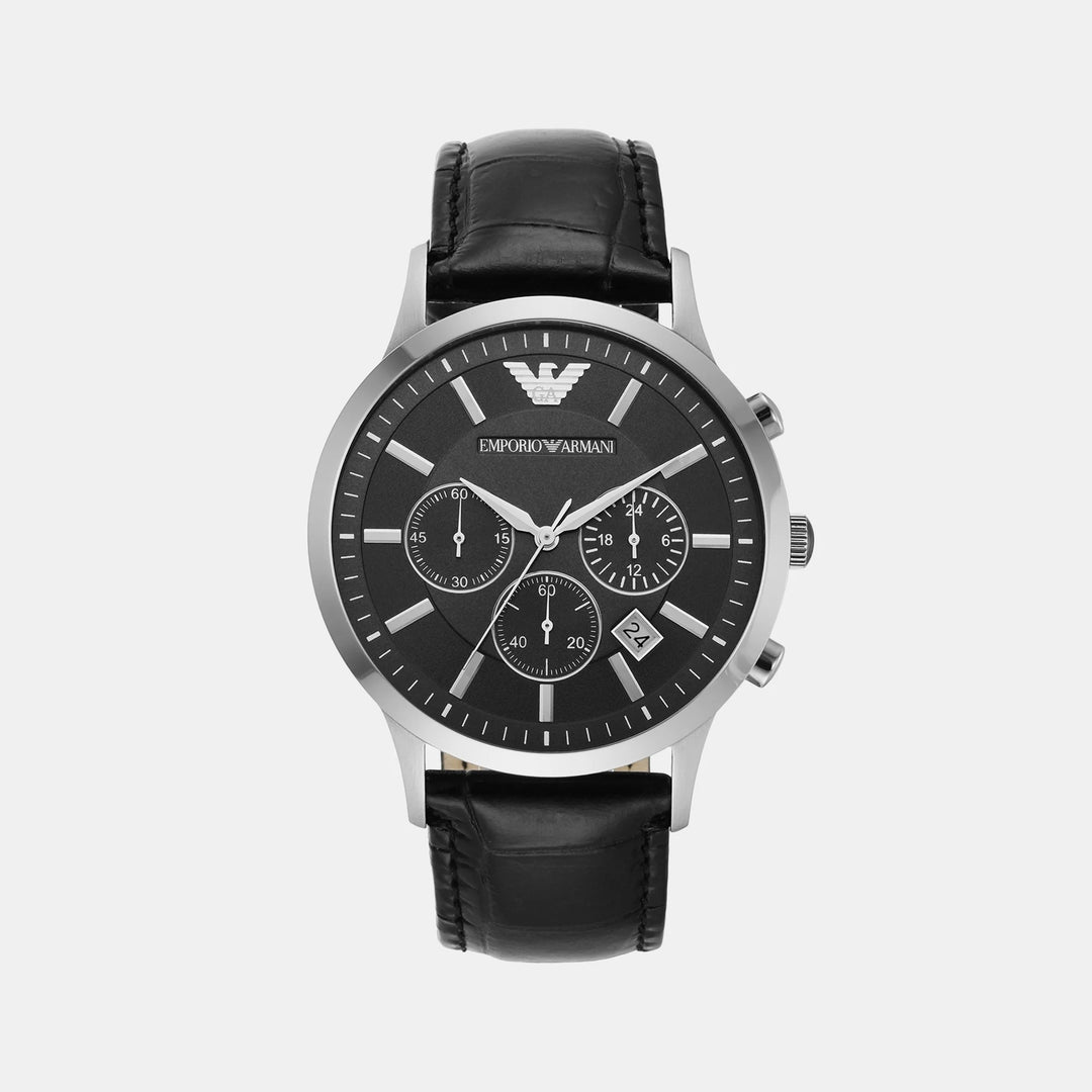 Emporio Armani Renato AR2447 Black Dial Leather Strap Men&
