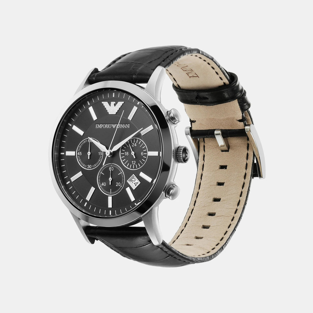 Emporio Armani Renato AR2447 Black Dial Leather Strap Men&